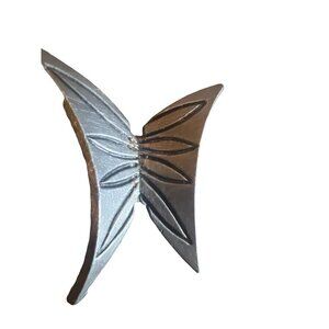 Silver Butterfly Brooch Simple Brutalist Iron 2” Unique